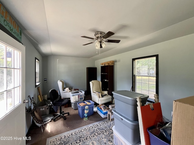 22541 Henry St, Laurel Hill, NC 28351 - office with a ceiling fan and lofted ceiling
