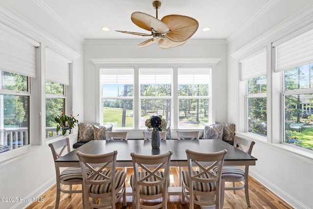 341 Bay Hill Ct, Shallotte, NC 28470 - dining room with baseboards, wood finished floors, and a ceiling fan