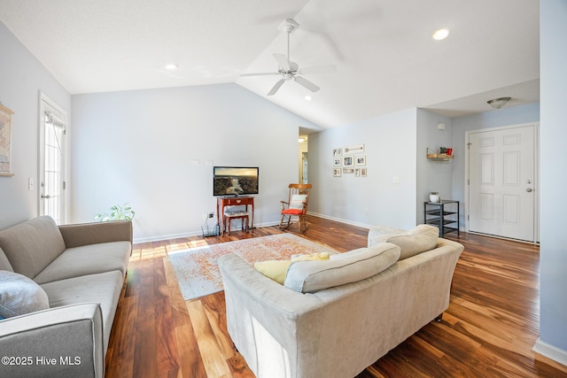 130 Woodgreen Ln, Aberdeen, NC 28315 - living area featuring ceiling fan, lofted ceiling, wood finished floors, recessed lighting, and baseboards