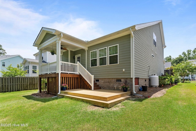 513 Belhaven Dr, Wilmington, NC 28411 - rear view of house with a ceiling fan, crawl space, and a wooden deck
