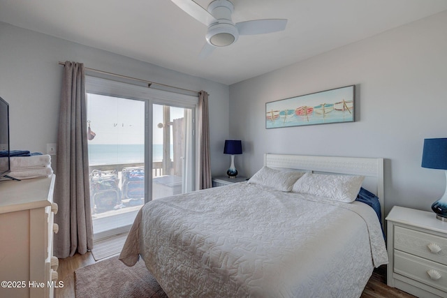 2006 N Shore Dr Unit B, Surf City, NC 28445 - bedroom with access to outside, wood finished floors, and a ceiling fan