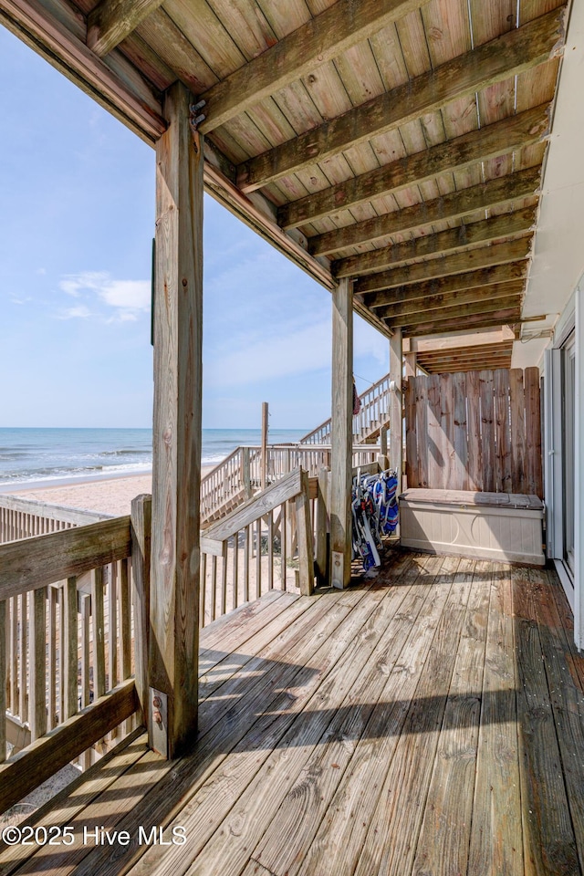 2006 N Shore Dr Unit B, Surf City, NC 28445 - deck featuring view of water and beach and stairway