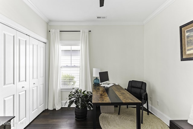 2212 Lakeside Cir, Wilmington, NC 28401 - office with ornamental molding and dark wood-style flooring
