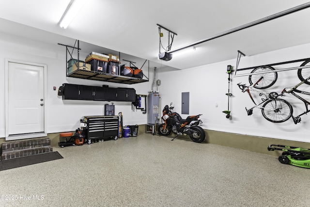 2212 Lakeside Cir, Wilmington, NC 28401 - garage featuring electric panel, a garage door opener, and water heater