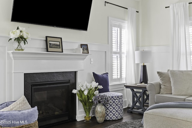 2212 Lakeside Cir, Wilmington, NC 28401 - living room featuring wood finished floors and a glass covered fireplace