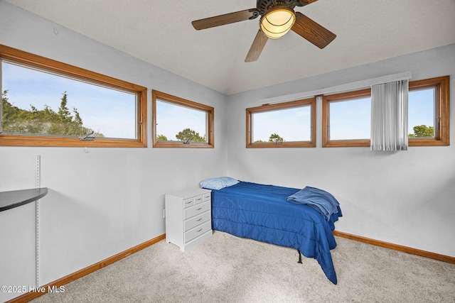 1005 Pirate Cove Cir, Oriental, NC 28571 - bedroom with carpet floors, baseboards, a ceiling fan, and lofted ceiling