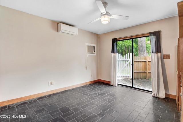 4969 Redman Rd, Rocky Mount, NC 27803 - unfurnished room featuring a wall unit AC, baseboards, and a ceiling fan