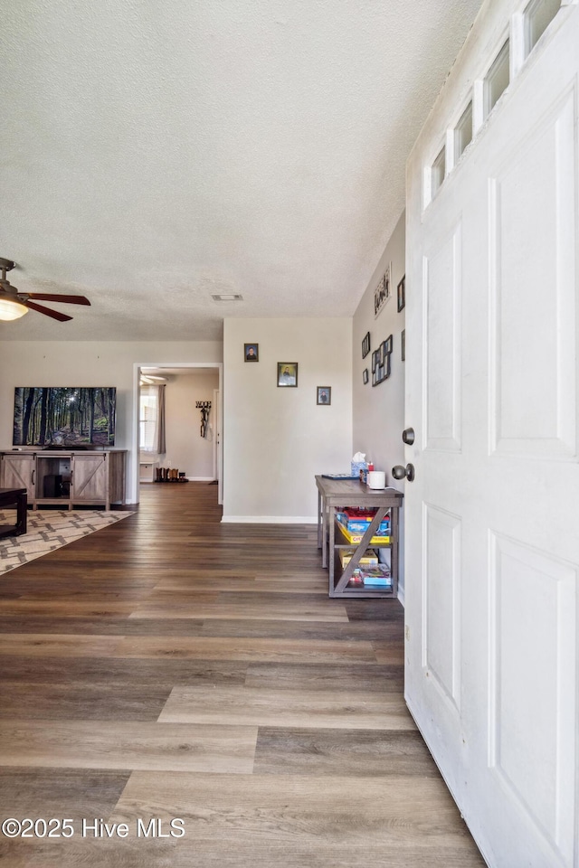 460 S NC-111 Hwy, Chinquapin, NC 28521 - entryway with a ceiling fan, wood finished floors, a textured ceiling, and baseboards