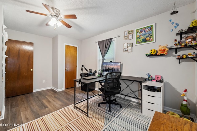 460 S NC-111 Hwy, Chinquapin, NC 28521 - office area featuring wood finished floors, ceiling fan, a textured ceiling, and baseboards