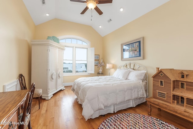291 Live Oak Rd, Newport, NC 28570 - bedroom featuring vaulted ceiling, light wood finished floors, recessed lighting, ceiling fan, and baseboards