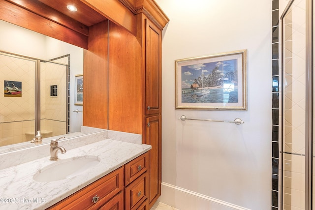 291 Live Oak Rd, Newport, NC 28570 - full bathroom with vanity, tiled shower, and tile patterned flooring