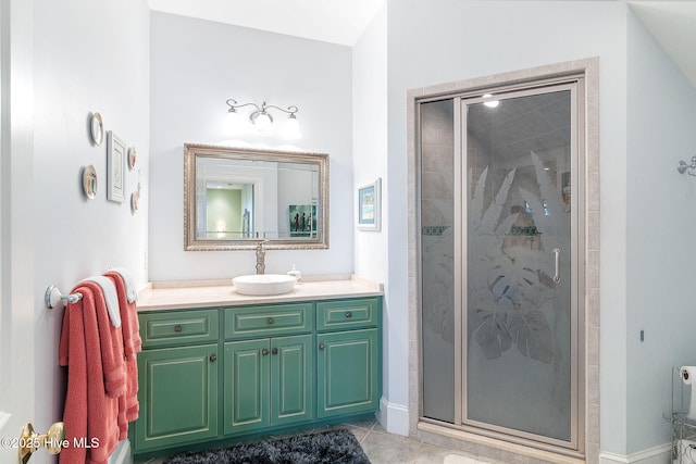 291 Live Oak Rd, Newport, NC 28570 - full bathroom with a shower stall, vanity, tile patterned floors, and baseboards