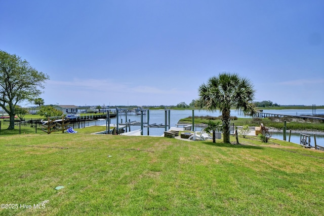 1205 Kings Lndg, Hampstead, NC 28443 - dock area featuring a yard, a water view, and boat lift