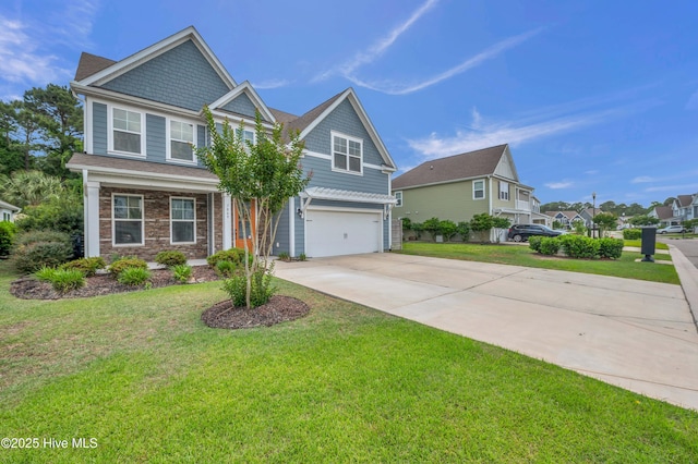 7869 Champlain Dr, Wilmington, NC 28412 - craftsman house featuring a garage, concrete driveway, a front yard, and a residential view