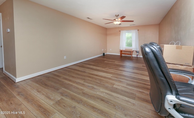 106 Sound Shore Dr, Currituck, NC 27929 - office featuring ceiling fan, light wood finished floors, and baseboards