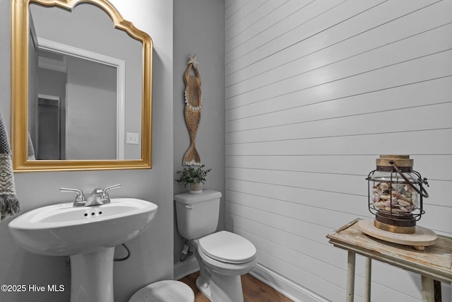 456 N Prince Henry Way, Cameron, NC 28326 - bathroom featuring toilet, wood finished floors, and wood walls