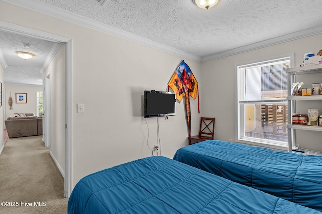 233 NE 70th St, Oak Island, NC 28465 - bedroom with a textured ceiling, light carpet, and ornamental molding