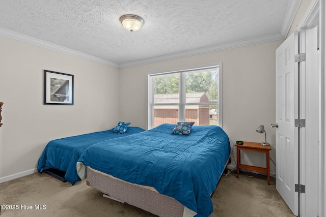 233 NE 70th St, Oak Island, NC 28465 - bedroom featuring carpet floors, crown molding, baseboards, and a textured ceiling