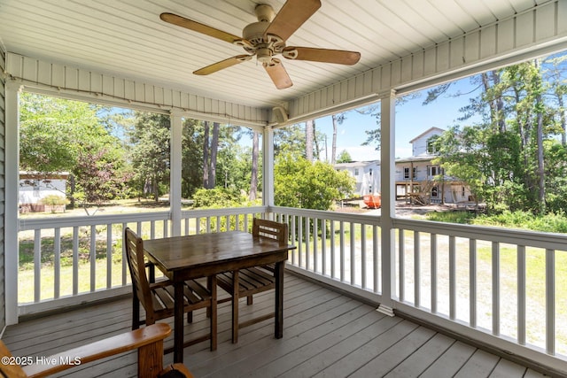 233 NE 70th St, Oak Island, NC 28465 - deck featuring a ceiling fan and a residential view