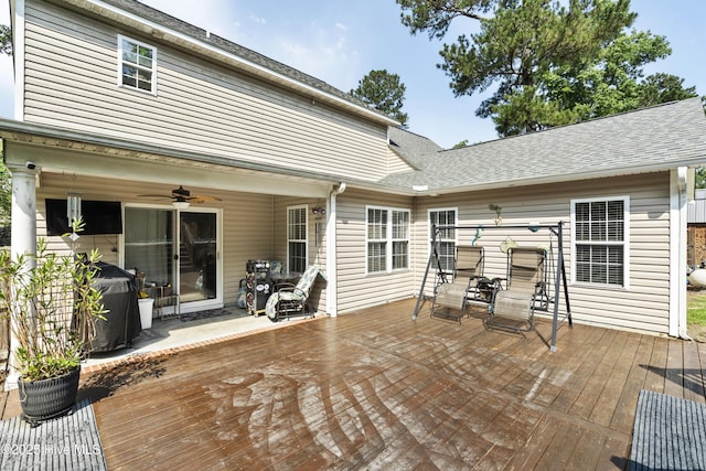 130 Combine Ln, Leland, NC 28451 - wooden deck with a ceiling fan