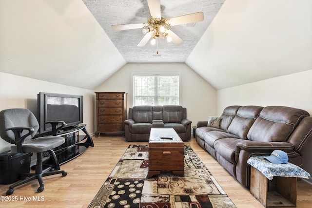 130 Combine Ln, Leland, NC 28451 - living area featuring light wood-style flooring, a ceiling fan, and vaulted ceiling