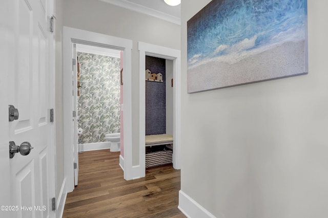 557 Moss Lake Ln, Holly Ridge, NC 28445 - hall featuring wood finished floors and baseboards