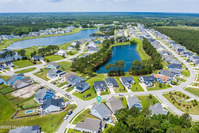 557 Moss Lake Ln, Holly Ridge, NC 28445 - aerial overview of property's location featuring a large body of water, nearby suburban area, and a forest