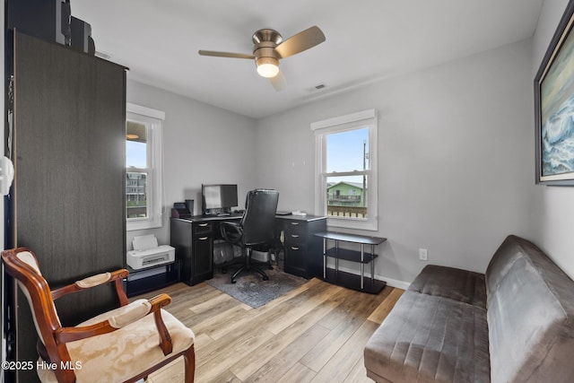 232 Seashore Dr, North Topsail Beach, NC 28460 - office area featuring light wood-type flooring and ceiling fan