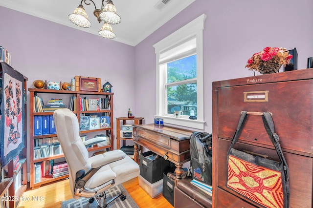 2013 Adams St, Wilmington, NC 28401 - office space featuring a chandelier, wood finished floors, and crown molding