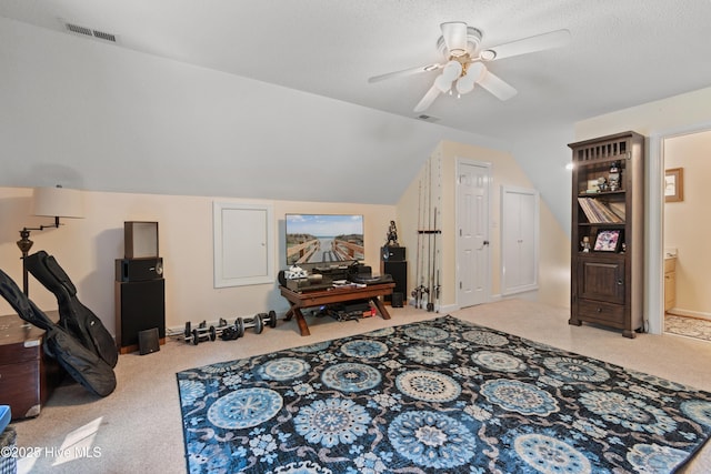 4 Golf Crest Ct, Carolina Shores, NC 28467 - carpeted bedroom featuring lofted ceiling and ceiling fan