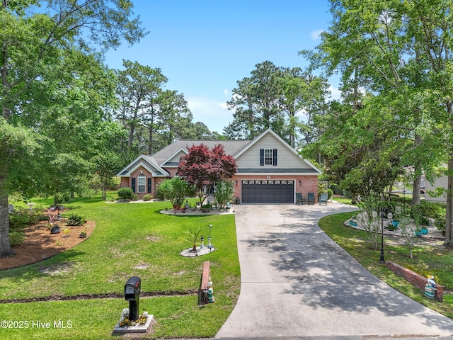 4 Golf Crest Ct, Carolina Shores, NC 28467 - traditional-style home featuring driveway, a front yard, brick siding, and a garage