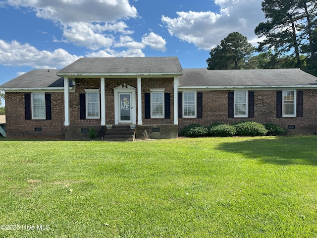 1076 Corbett Town Rd, Snow Hill, NC 28580 - view of front of property with crawl space, a front lawn, and brick siding