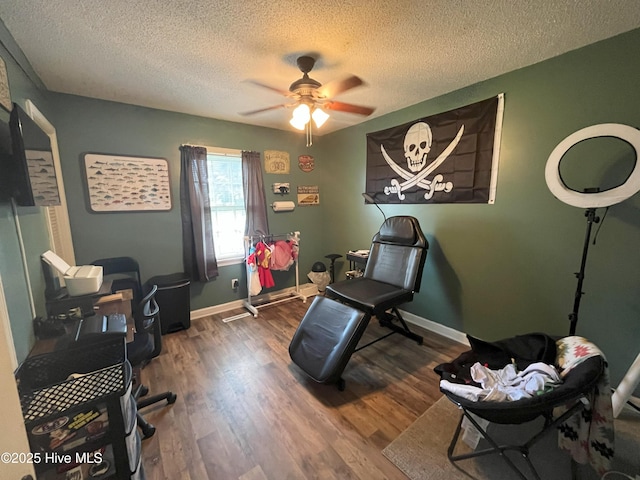 1076 Corbett Town Rd, Snow Hill, NC 28580 - office with ceiling fan, a textured ceiling, wood finished floors, and baseboards