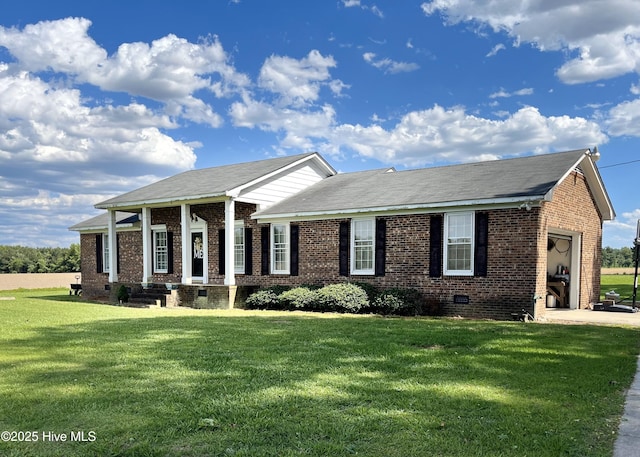 1076 Corbett Town Rd, Snow Hill, NC 28580 - view of front of property with crawl space, a front yard, brick siding, and an attached garage