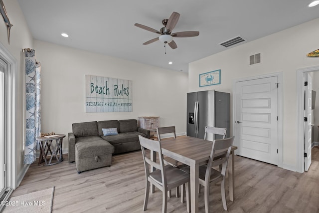1905 Emerald Dr, Emerald Isle, NC 28594 - dining space with ceiling fan, light wood finished floors, baseboards, and recessed lighting