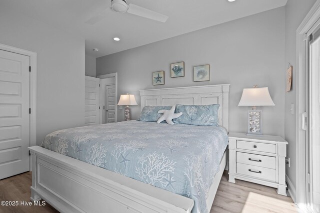 1905 Emerald Dr, Emerald Isle, NC 28594 - bedroom featuring wood finished floors, recessed lighting, and ceiling fan