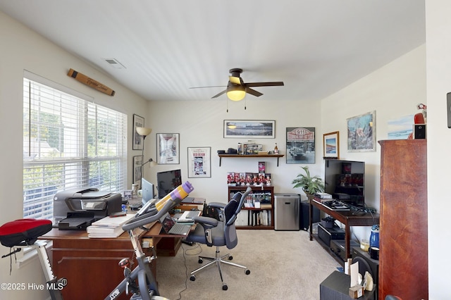 205 River Oats Ct, Holly Ridge, NC 28445 - office space featuring a ceiling fan and carpet flooring
