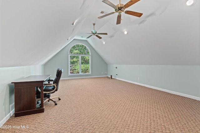 288 Atlantic Ct SW, Supply, NC 28462 - office space with carpet flooring, vaulted ceiling, baseboards, and ceiling fan