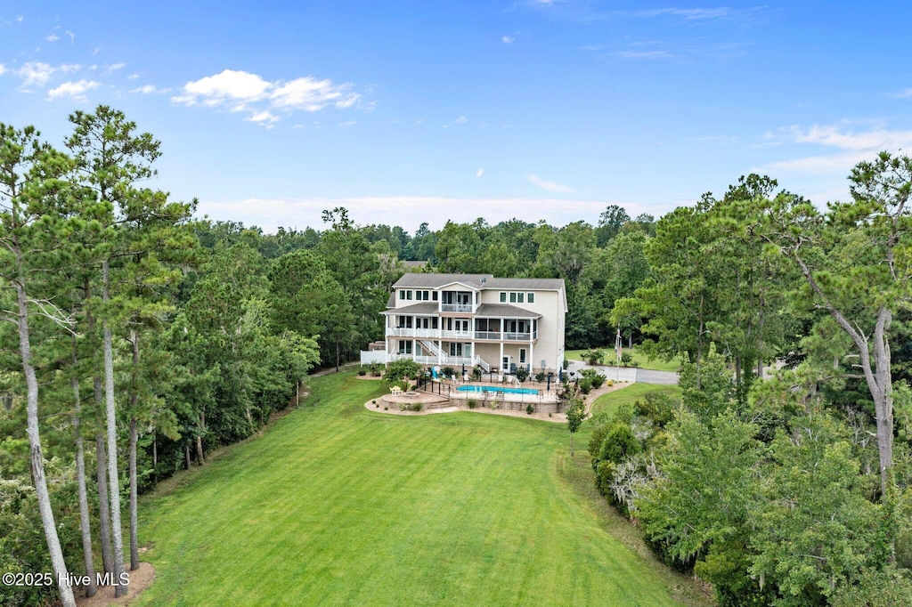 506 Long Point Rd, Chocowinity, NC 27817 - view from above of property with a heavily wooded area and a pool