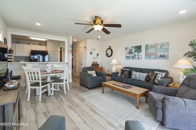 1437 Fort Fisher Blvd S Unit D3, Kure Beach, NC 28449 - living room with a ceiling fan, light wood finished floors, and recessed lighting