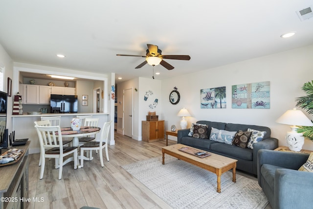 1437 Fort Fisher Blvd S Unit D3, Kure Beach, NC 28449 - living area featuring light wood-type flooring, a ceiling fan, and recessed lighting