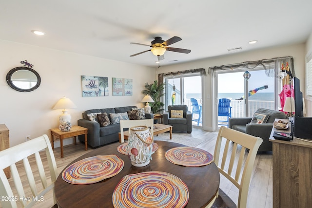 1437 Fort Fisher Blvd S Unit D3, Kure Beach, NC 28449 - living room featuring light wood finished floors, a ceiling fan, and recessed lighting
