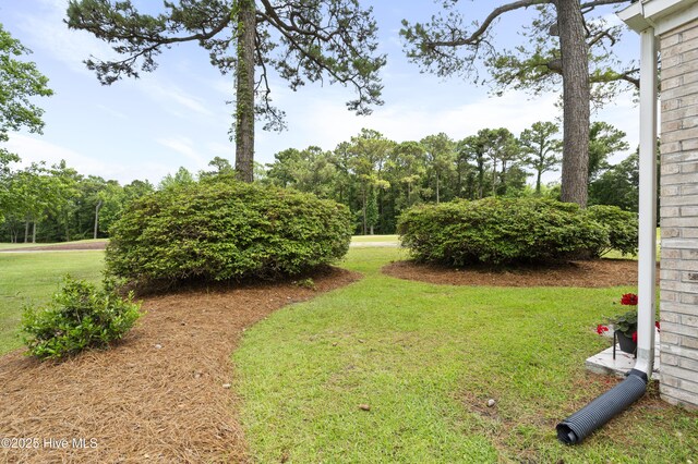 106 N Shore Dr, Sneads Ferry, NC 28460 - view of side of home featuring a chimney, brick siding, a yard, and a shingled roof