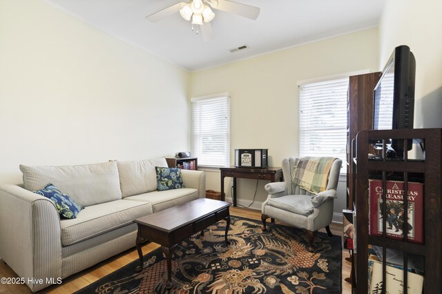 106 N Shore Dr, Sneads Ferry, NC 28460 - living area with light wood-style flooring, ceiling fan, and healthy amount of natural light