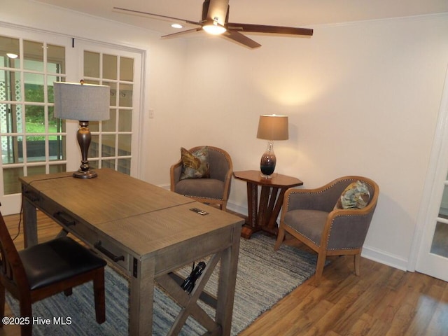 108 Swan Point Rd, Bayboro, NC 28515 - office with ceiling fan, wood finished floors, baseboards, and recessed lighting
