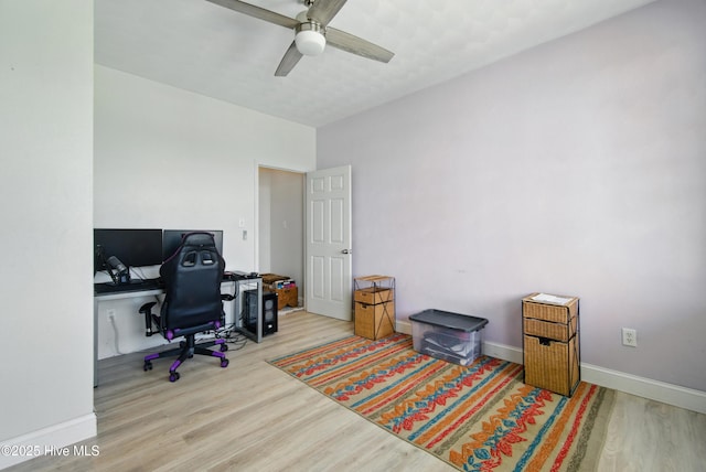118 Stedman Ln E, Elizabeth City, NC 27909 - office area featuring a ceiling fan, wood finished floors, and baseboards