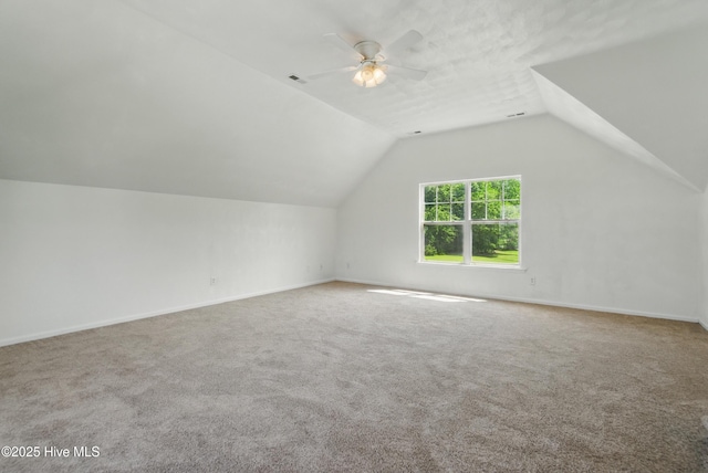 118 Stedman Ln E, Elizabeth City, NC 27909 - additional living space with carpet floors, vaulted ceiling, a ceiling fan, and baseboards