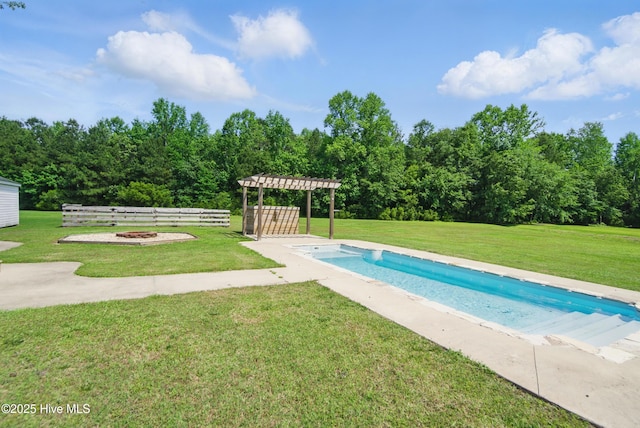 118 Stedman Ln E, Elizabeth City, NC 27909 - swimming pool with an outdoor fire pit, a pergola, and a yard