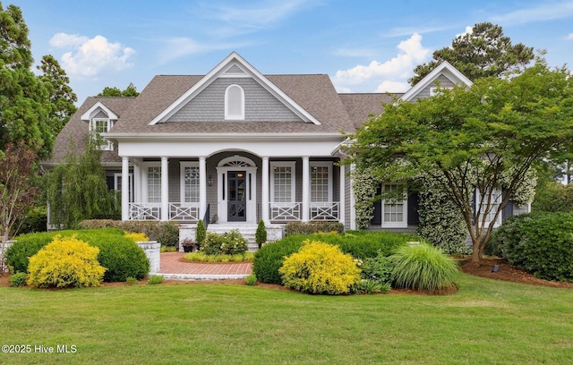 8300 Fazio Dr, Wilmington, NC 28411 - view of front of home featuring a front lawn, covered porch, and roof with shingles