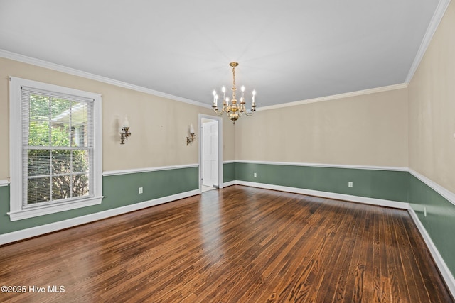 1510 Lucerne Way, New Bern, NC 28560 - empty room featuring a chandelier, wood finished floors, baseboards, and ornamental molding